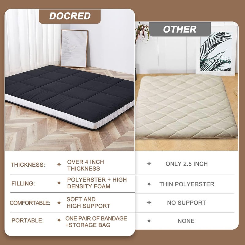DoCred Queen Size Futon Mattress, Extra Thick Foldable Japanese Floor Mattress Memory Foam Sleeping Pad for Adults, Roll Up Mattress Tatami Mat Breathable Floor Lounger Guest Bed - Image 5